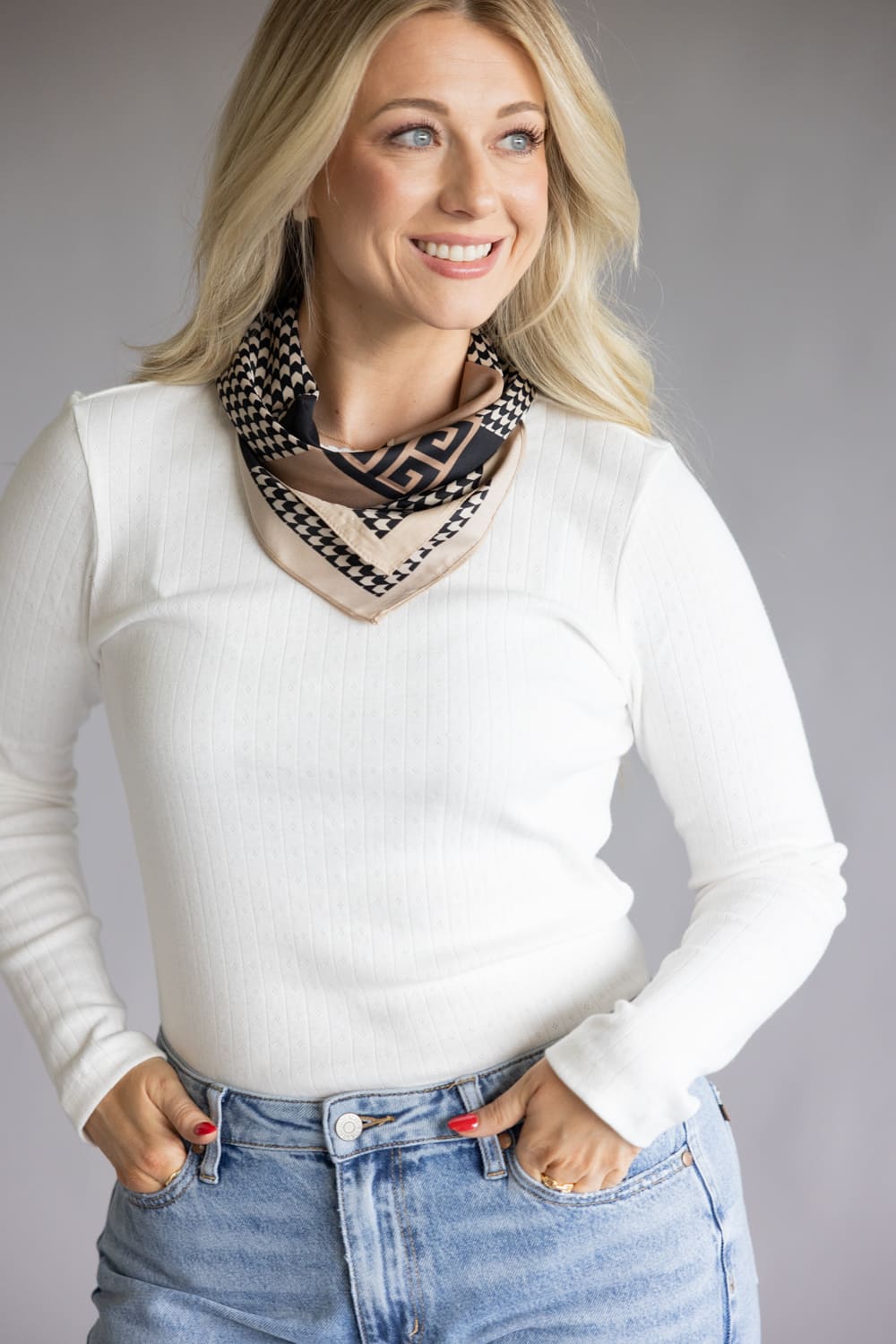Chevron Silk Scarf for Women in Brown