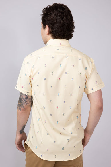 Cocktail Pattern Button Down Shirt for Men in Yellow