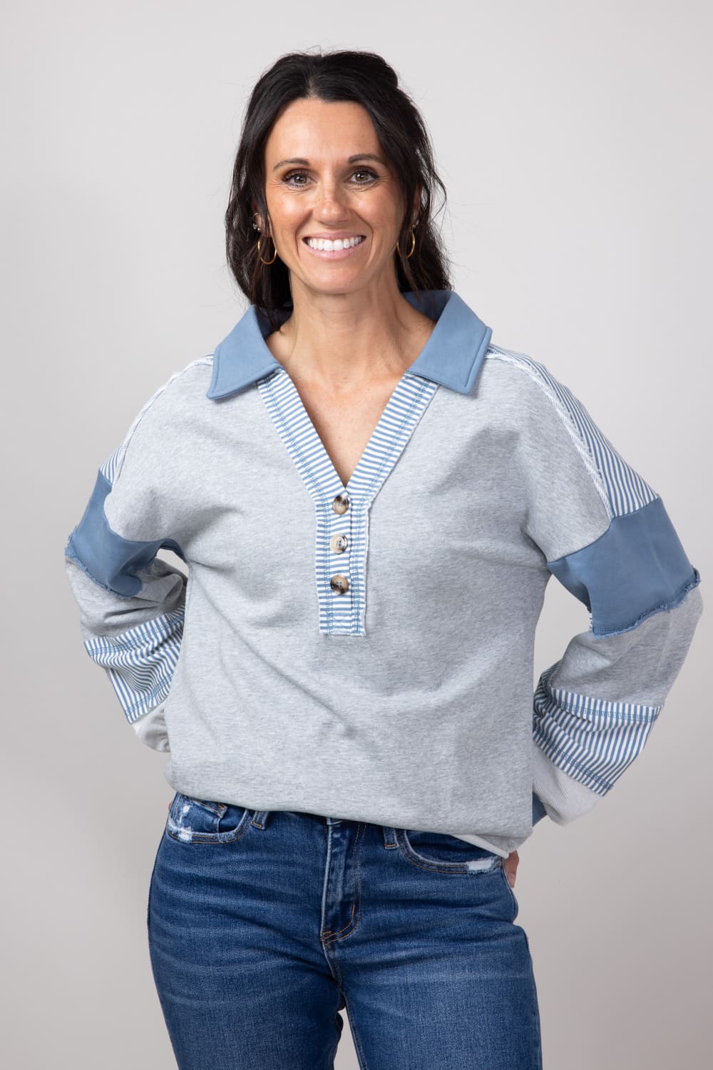 chunColor Block Knit Top Gray Color Block Oversized Knit Top for Women in Heather Grey | NT11851
