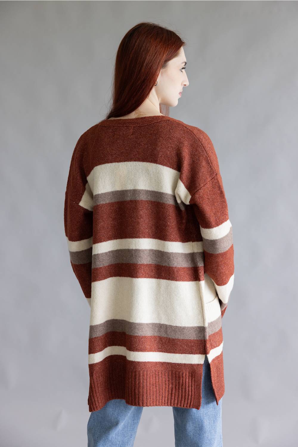 Color Block Striped Cardigan for Women in Wine | LF2S43532-WIN