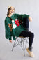 Corduroy Christmas Patchwork Crew Neck for Women in Hunter Green