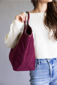 Corduroy Hobo Bag for Women in Cherry