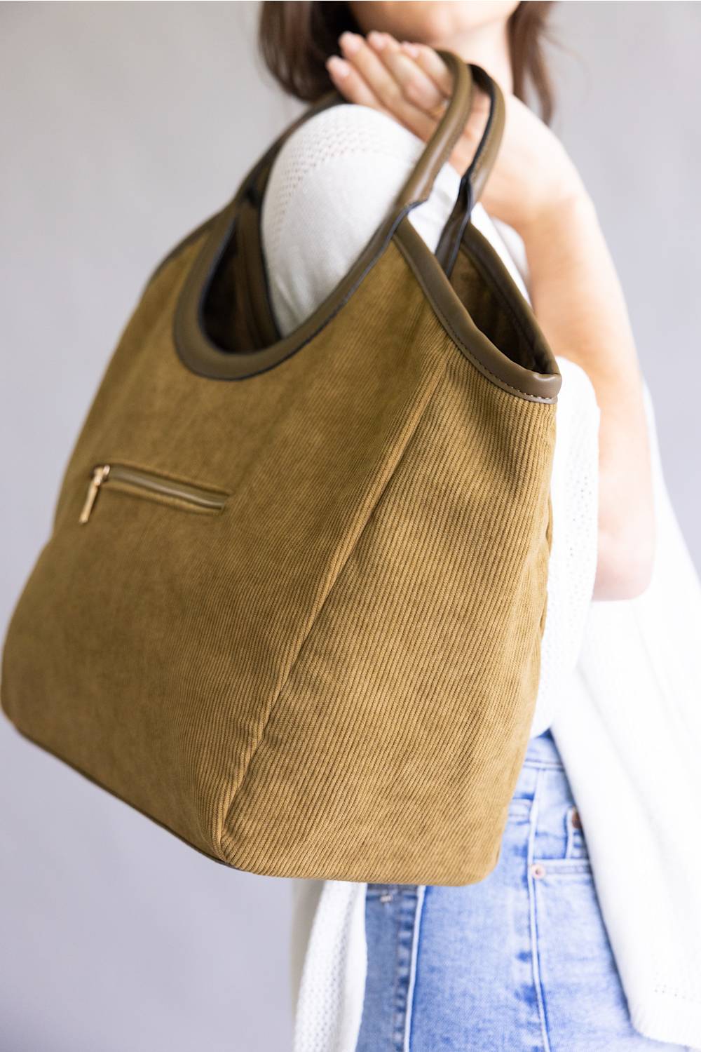 Corduroy Hobo Bag for Women in Taupe