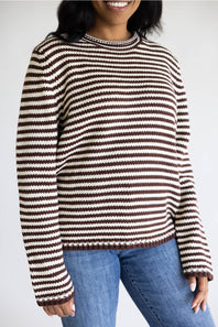 Creamon Striped Knit Sweater for Women in Choco