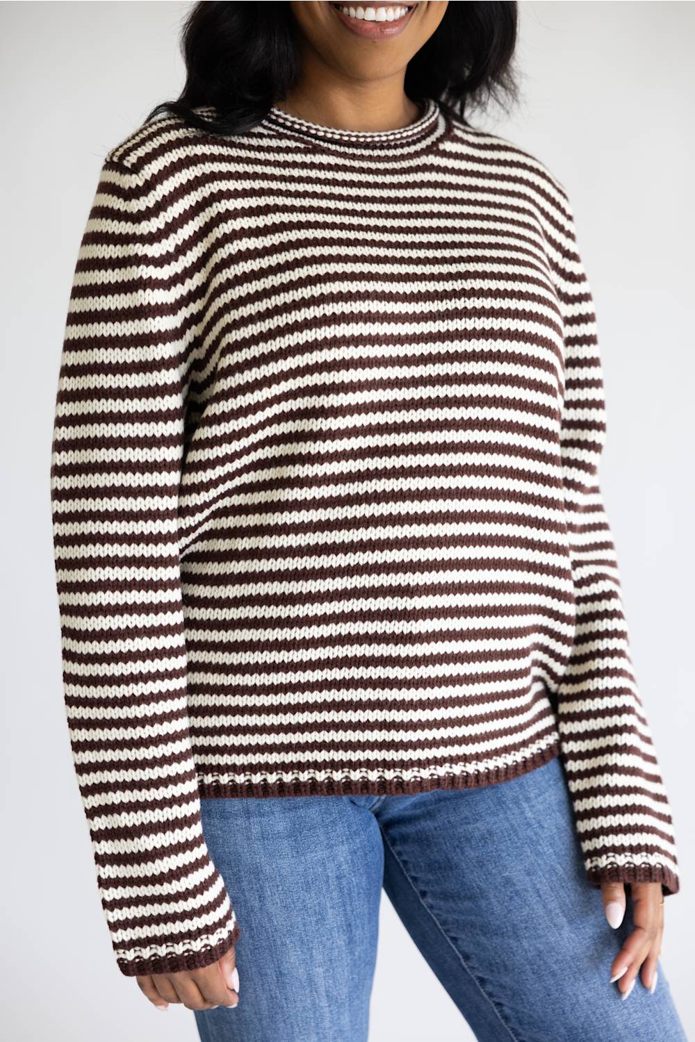 Creamon Striped Knit Sweater for Women in Choco