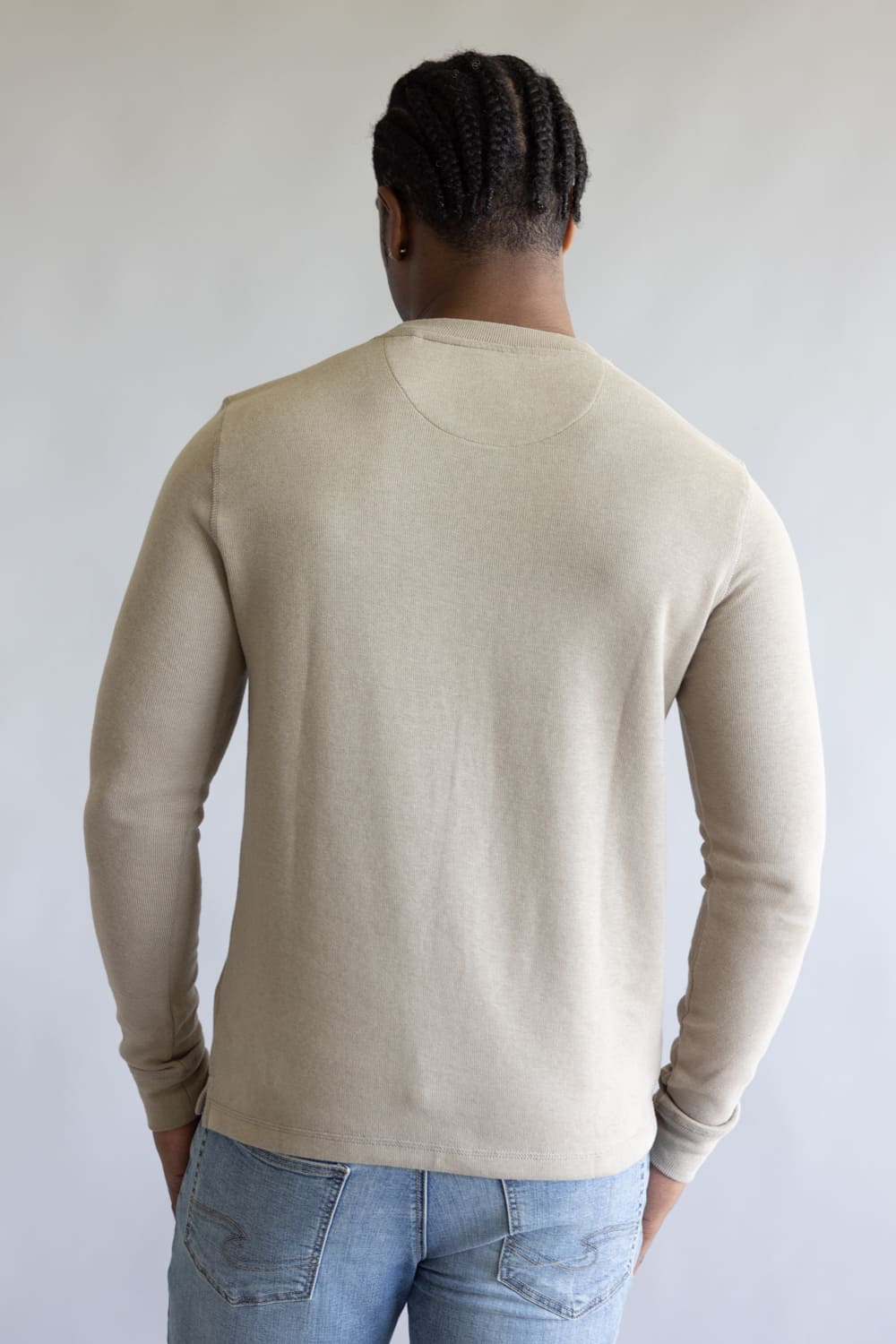 Denim & Flower Knit Crew Tee for Men in Stone