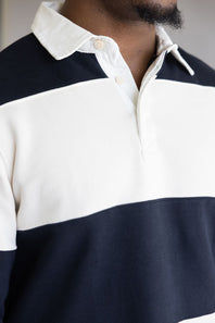 Denim & Flower Polo Fleece Stripe Pullover for Men in Cream/Navy