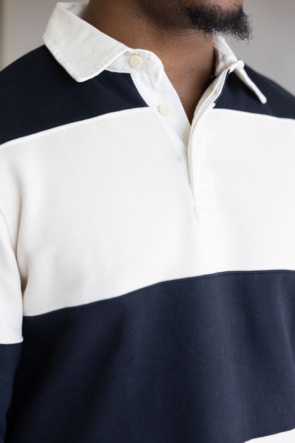 Denim & Flower Polo Fleece Stripe Pullover for Men in Cream/Navy