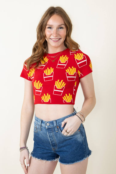 French Fry Crop Top for Women in Red
