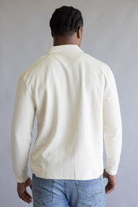 Denim & Flower Long Sleeve Polo Shirt for Men in Cream