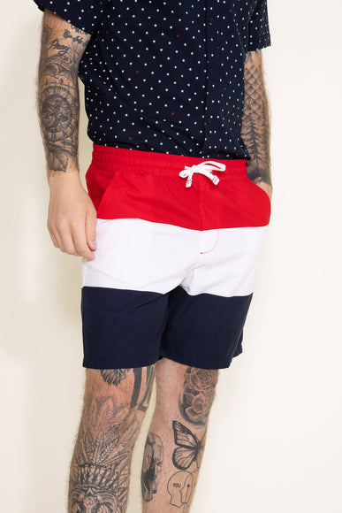 Denim & Flower USA Color Block Shorts for Men in Red/White/Blue