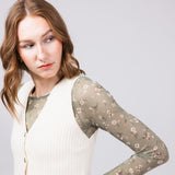 Ditsy Floral Sheer Layering Top for Women in Olive