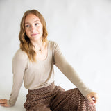 Ditsy Floral Smocked Waist Wide Leg Pants for Women in Chocolate Floral