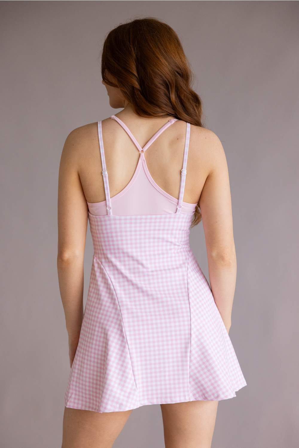Double Layer Gingham Tennis Dress for Women in Light Pink