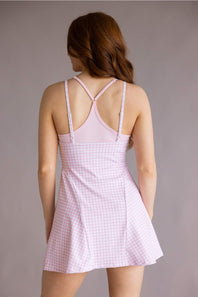 Double Layer Gingham Tennis Dress for Women in Light Pink