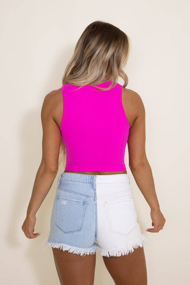 Ribbed Scoop Neck Cropped Brami for Women in Pink