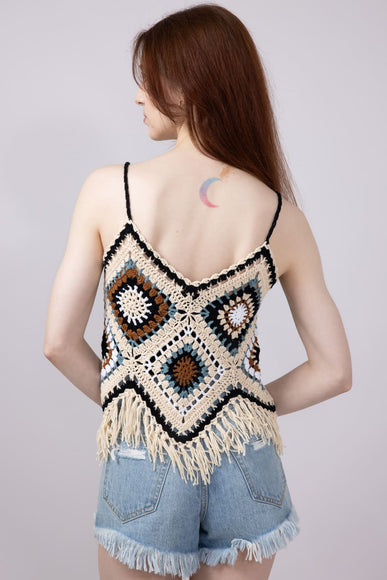 Elan Crochet Fringe Tank Top for Women in Natural