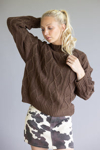 Elan Cable Knit Sweater for Women in Cocoa