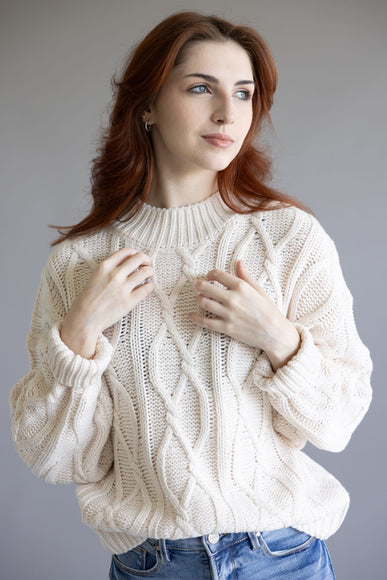 Elan Cable Knit Sweater for Women in Off White