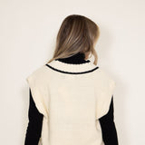 Elan Contrast Trim V-Neck Sweater Vest for Women in Cream