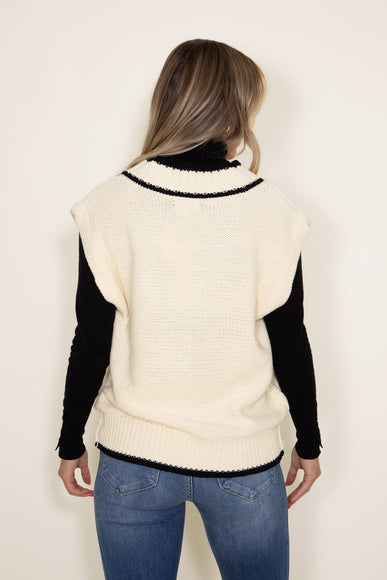 Elan Contrast Trim V-Neck Sweater Vest for Women in Cream