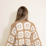 Granny Square Crochet Cropped Cardigan for Women in  Beige/White