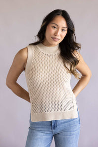 Elan Open Knit Sweater Tank for Women in Sand