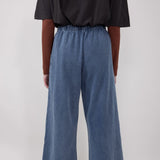 Elastic Waistline Straight Leg Pants for Women in Denim Blue