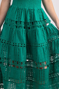 Eyelet Lace Strapless Midi Dress for Women in Emerald