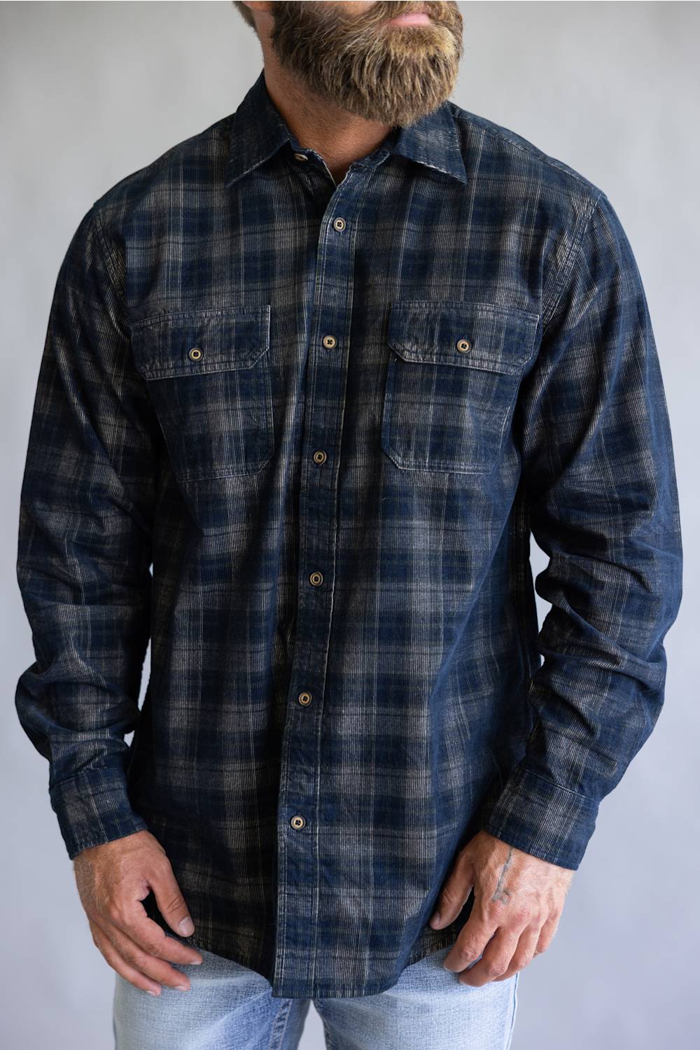 1897 Legends Corduroy Reverse Plaid Flannel Shirt for Men in Navy Olive | F13006-NAVYOLIVE