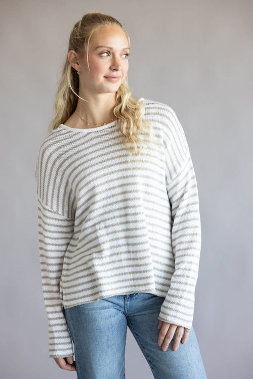 Miracle Lightweight Gauge Stripe Sweater for Women in Ivory/Silver
