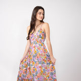 Open Back Floral Maxi Dress for Women in Ivory