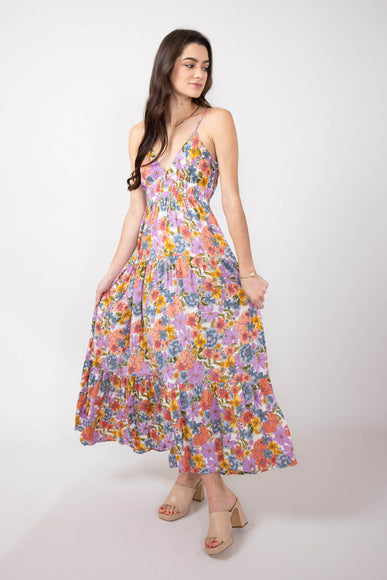 Open Back Floral Maxi Dress for Women in Ivory