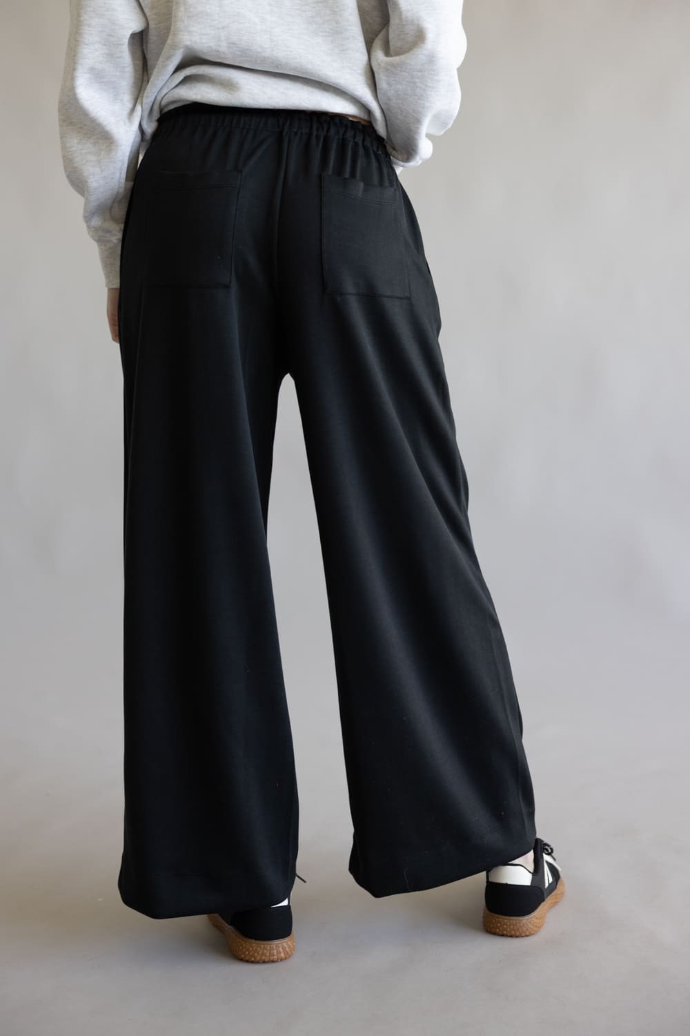 Ruffle Waist Modal Wide Leg Pants for Women in Black