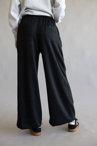 Ruffle Waist Modal Wide Leg Pants for Women in Black