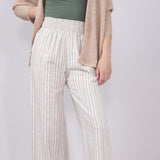 Smocked Waist Linen Wide Pants for Women in Taupe