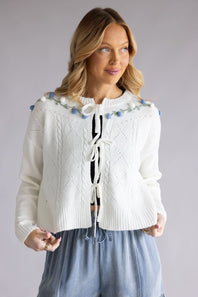 Simply Southern Floral Tie Front Cardigan for Women in Cream