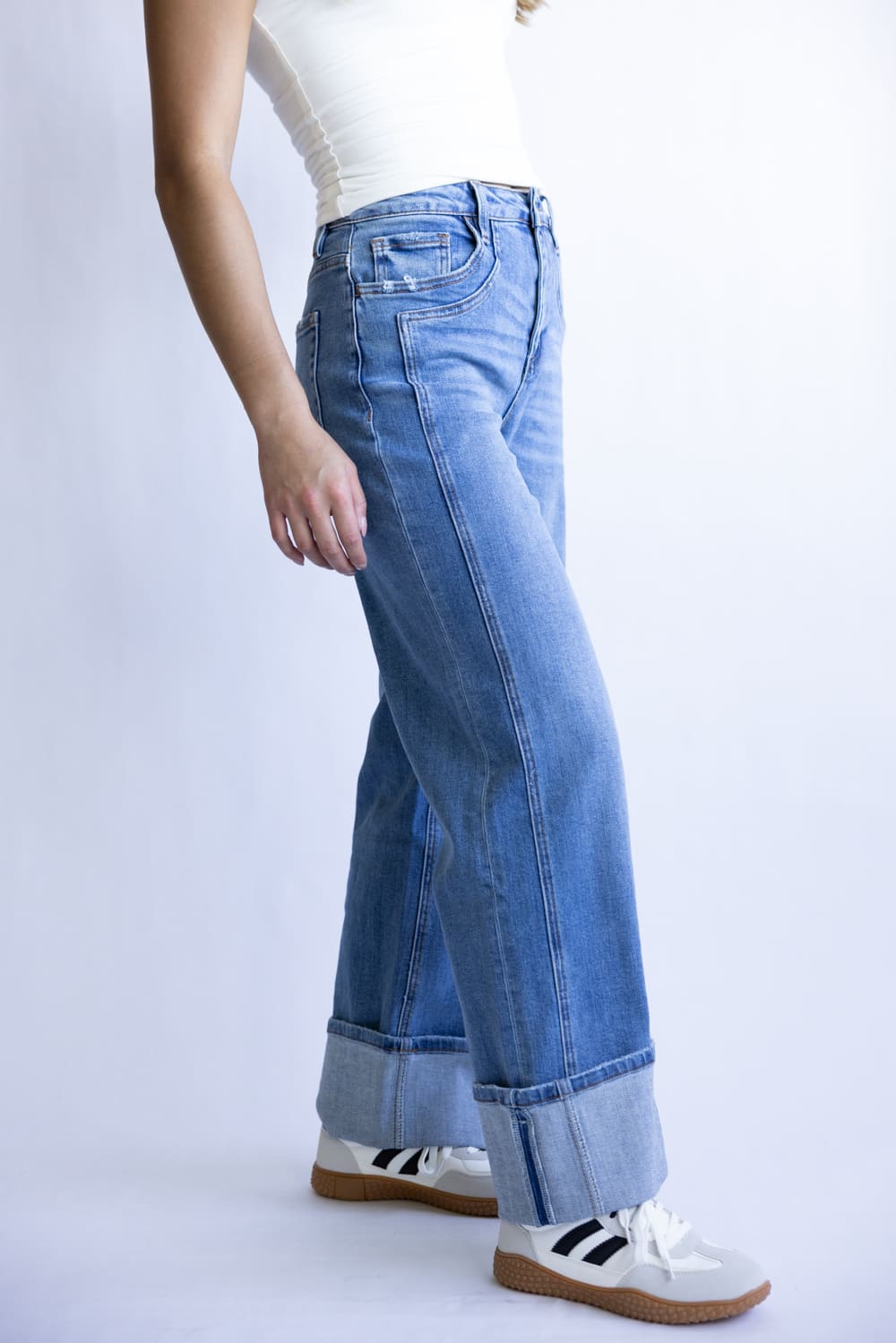 Flying Monkey High-Rise Wide Leg Cuffed Jeans for Women