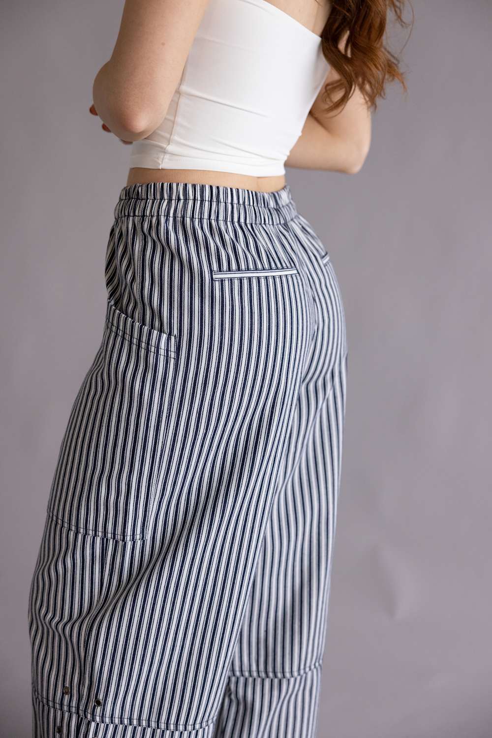 Stripe Barrel Pants for Women in Navy