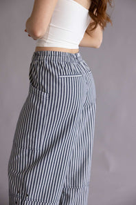 Stripe Barrel Pants for Women in Navy