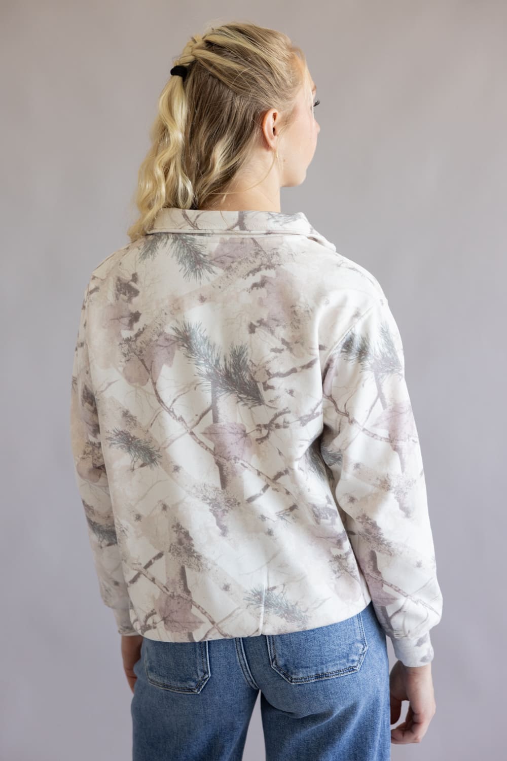 Fleece Half Zip Sweatshirt for Women in Pink Camo
