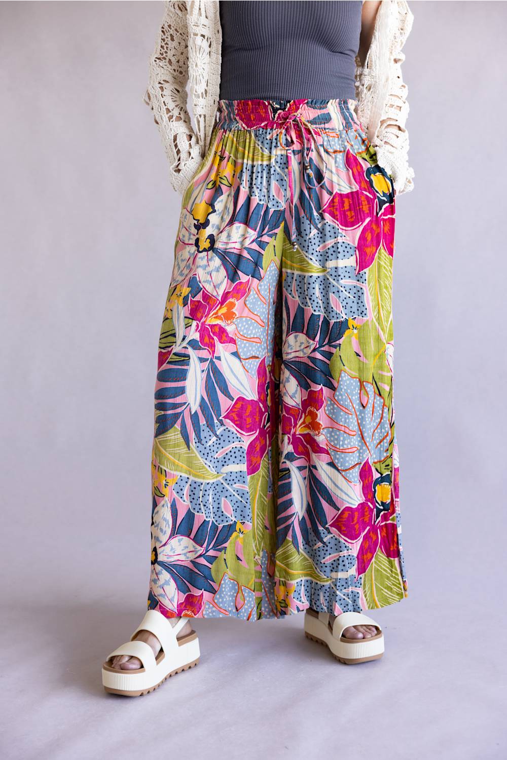 Floral Beach Pants for Women in Pink Multi