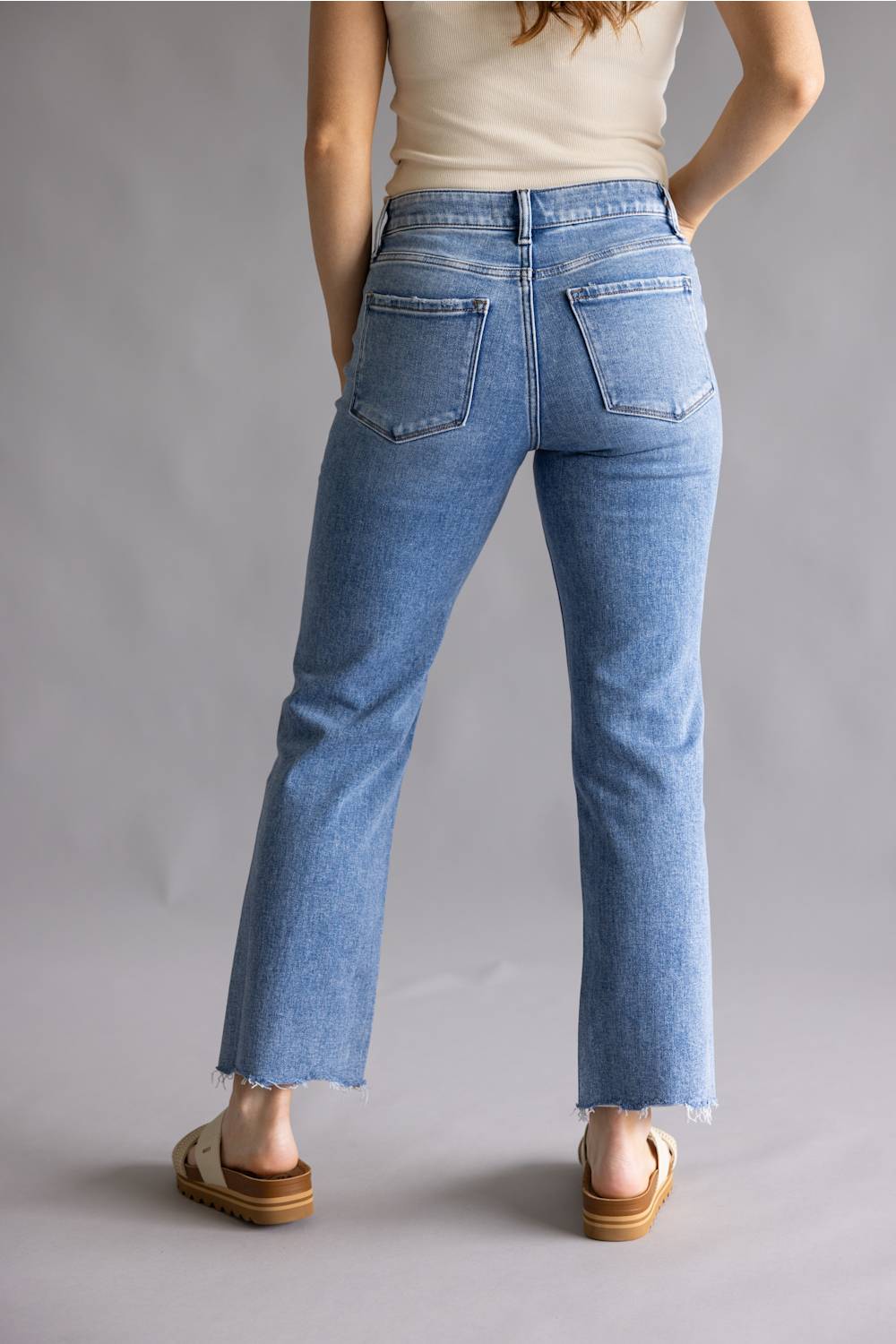 Flying Monkey High Rise Ankle Straight Fray Hem Jeans for Women