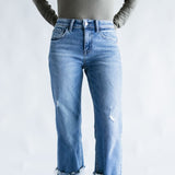 Flying Monkey Mid-Rise Raw Cuffed Hem Slim Wide Leg Jeans for Women