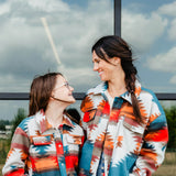 Polar Fleece Shacket for Women in Red Aztec