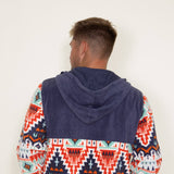 Aztec Color Block Hooded Pullover for Men in Blue