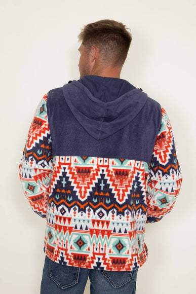 Aztec Color Block Hooded Pullover for Men in Blue