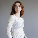Free People Lace Bell Sleeve Sheer Cotton Blend Top for Women in Clean Ivory