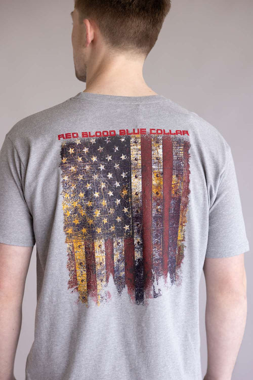 Grunt Style Red Blood Blue Collar T-Shirt for Men in Dark Heather Grey