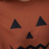 1897 Active Embroidered Pumpkin Face Sweatshirt for Women in Rust